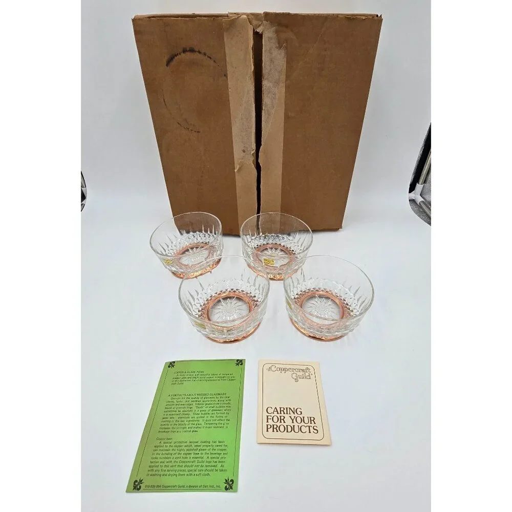 Coppercraft Guild Arcoroc Glass Bowls Set of 4 Copper Base Original Packaging - Picture 2 of 9